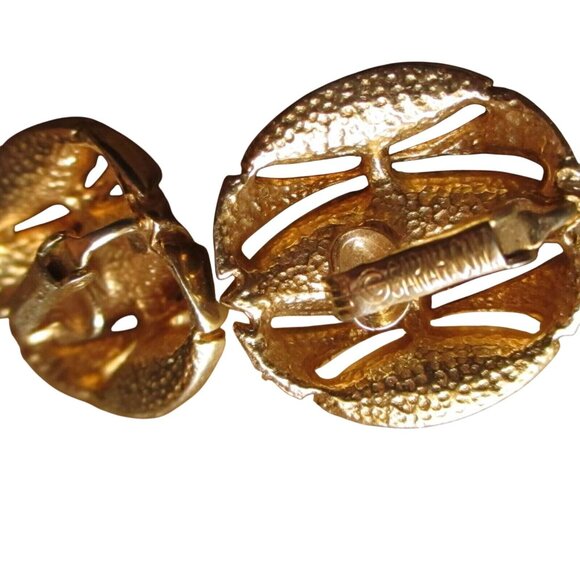 Vintage Sarah Coventry Gold-Tone Clip-On Earrings Textured Oval Retro Jewelry - Picture 3 of 3